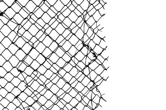 The texture of the metal mesh on a white background. Torn steel, metal mesh with holes