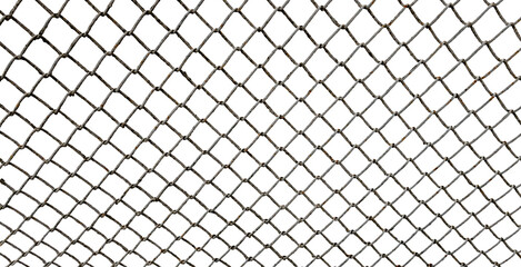 The texture of the metal mesh on a white background. Torn steel, metal mesh with holes