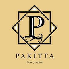 Logo, capital letter P. Monogram of Botanical Minimalistic, Initial. with Organic Plant Elements. Vector design. beauty salon. for tattoo studio