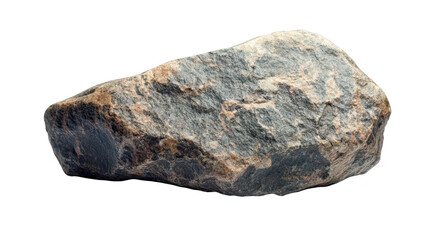 A close-up view of a textured rock its natural colors and patterns. resting on a clean white background. ideal for educational or artistic purposes