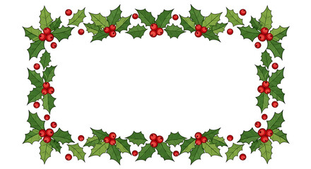 A festive christmas holly border with red berries and green leaves, isolated on white background, perfect for holiday invitations, greeting cards, and seasonal decorations