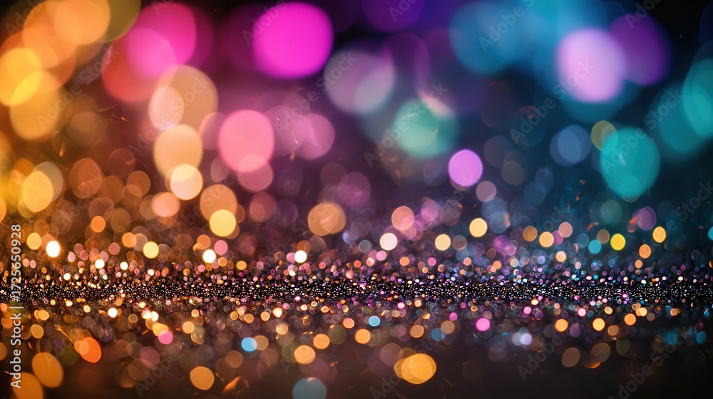 Wall mural abstract bokeh background with colorful lights and glitter.