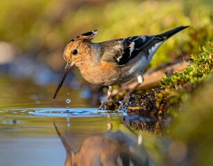 Bird drinking at a pool