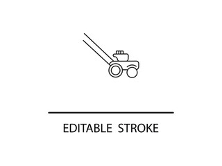 Minimalist outline of lawnmower with editable stroke style for easy customization perfect for creative projects and garden themes.