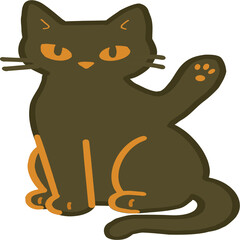 Cute black cartoon cat sitting with orange and white fur in a funny vector illustration