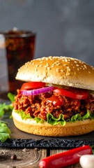 Close-up of a juicy sandwich