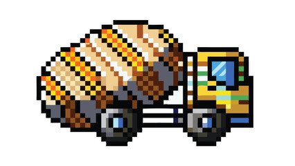 Obraz premium Concrete Mixer Truck 8-Bit Pixel Art Sprite. Isolated Construction Vehicle Asset