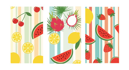 Vibrant summer fruit pattern with watermelon, dragon fruit, lemons and strawberries perfect for textile prints or cheerful backgrounds