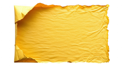 A vibrant. torn piece of yellow paper its textured surface. placed on a clean white background. ideal for creative projects. design mockups. or artistic presentations