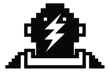 Fototapeta premium Pixel art depicts a stylized head silhouette with lightning bolt design