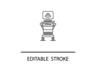 Modern ultrasound machine icon for medical diagnostics and prenatal care, editable stroke for customization ideal for healthcare designs.