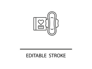 Feminine hygiene product outline for period care and menstrual health awareness, simple line drawing icon for health and wellness resources.