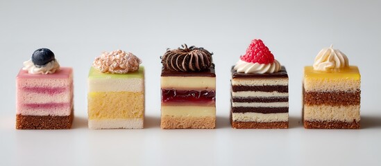 Miniature cakes a delightful assortment of colorful, layered desserts perfect for celebrations or gourmet treats