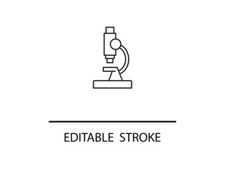 Modern editable stroke line art of a microscope for scientific research and medical laboratory themes in minimalist style.