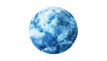 A serene watercolor depiction of a blue moon surrounded by soft. fluffy clouds. set against a clean white background. perfect for artistic projects or calming designs