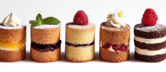 Indulge in delightful miniature cakes adorned with fresh berries and delicate cream, perfect for elegant celebrations and gourmet presentations