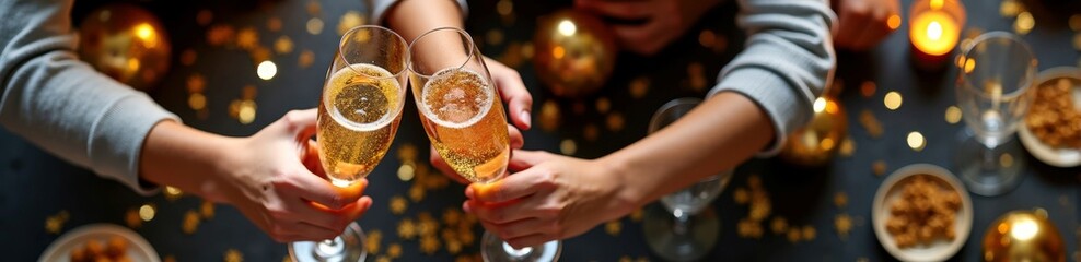 Festive celebration with friends toasting champagne at a holiday party