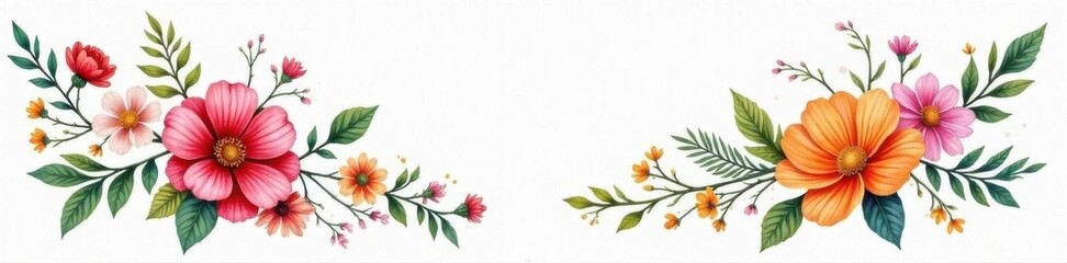 Vibrant hand-drawn wildflower wreath, watercolor painted , summer, bouquet, beautiful