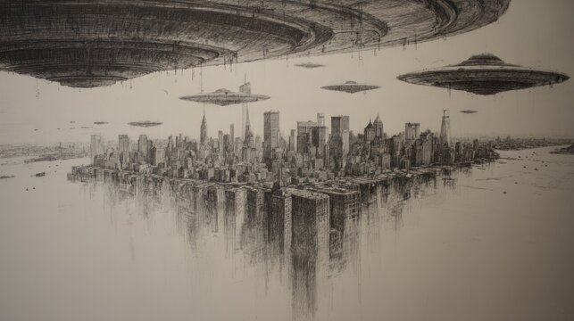 Uf os over cityscape