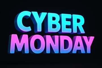 The words cyber monday are displayed in a bright neon color.