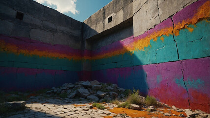 Fototapeta premium Cracked Colorful Wall Texture with Abstract Artistic Design