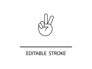 Minimalist peace sign hand gesture with editable stroke for graphic design projects promoting harmony and positivity in design.