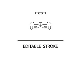 Sleek self-balancing scooter outline icon for modern urban transport and eco-friendly mobility solutions with editable stroke vector line.
