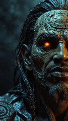 Dark Fantasy Warrior Portrait with Glowing Eyes