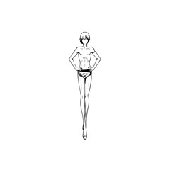 Black and white hot anime character line art illustration, stylish minimal outline drawing in clean style
