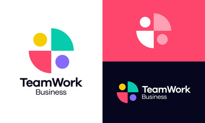 Team work logo design. Human unity concept vector design with leadership modern symbol graphic icon