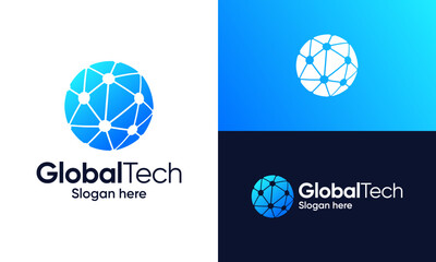 Globe ​​tech logo design. Abstract globe vector design with technology system connection style graphic icon symbol