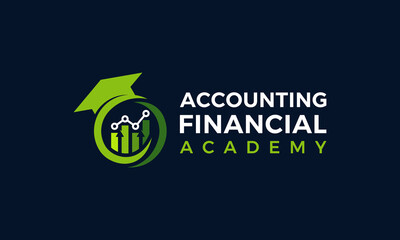 Accounting financial academy logo design. College, Campus, Graduation cap abstract Vector design with financial management investment chart symbol graphic icon