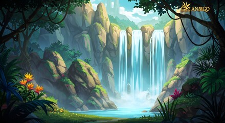Jungle waterfall landscape