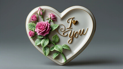 Heart-Shaped Porcelain Plaque Roses I Love You Romantic Home Decor Gift