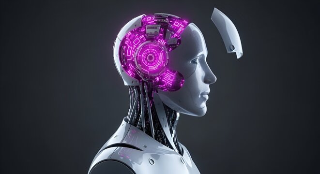 Futuristic android showcasing intricate circuitry and glowing neural network design element