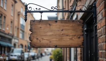 Rustic wooden coffee shop signboard hanging