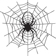 Obraz premium Spider Web with Spider Silhouette – Halloween Vector Design