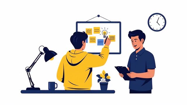 Flat vector of business team working on project plan with sticky notes isolated on white background brainstorming concept business