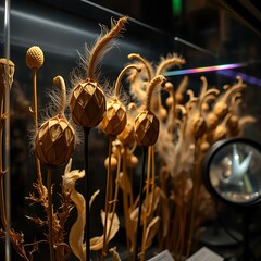 Nature's Delicate Display: A close-up study of intricate botanical forms, revealing delicate seed pods with captivating textures and elegant details, under gentle studio illumination.