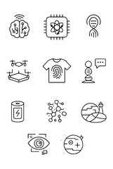 Minimal Line Icons of Speculative Future Technology &ndash; AI, Quantum, AR, Biometrics