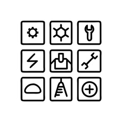Array of Icons: A visually striking grid of precisely rendered icons in black, perfect for representing diverse concepts and applications in a modern, minimalistic style. 