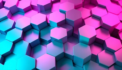 Abstract geometric pattern of overlapping hexagons in vibrant pink and blue hues