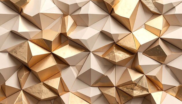 Abstract geometric pattern of overlapping triangles in cream and gold - Powered by Adobe