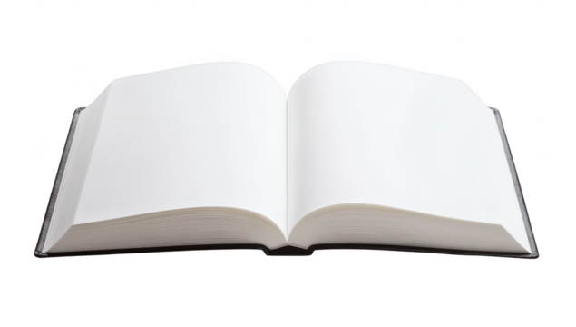 An open blank book resting on a clean white surface. symbolizing creativity and potential. with a minimalist design that invites imagination and ideas for writing or sketching