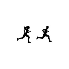 Running man and woman silhouette vector set, jogging pose illustration, fitness runner graphic clipart, athletic exercise movement, male workout design art 