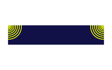 Dark blue rectangular banner with yellow concentric circle corner design for posters, headers, and digital ads on transparent background