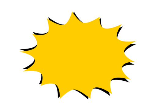Yellow starburst shape with black shadow effect for sale tags, discount labels, promotional highlights, and posters on white or transparent background - Powered by Adobe