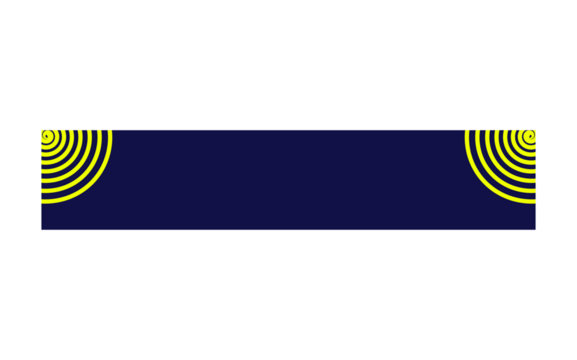 Dark blue rectangular banner with yellow concentric circle corner design for posters, headers, and digital ads on transparent background