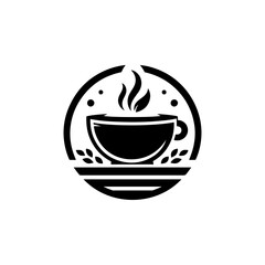 Minimalist Hot Coffee Cup Icon logo. tea cup vector, Black and White Silhouette, Simple Vector Illustration for Café, Restaurant, Beverage Menu, Transparent Background, Modern Drink Logo
