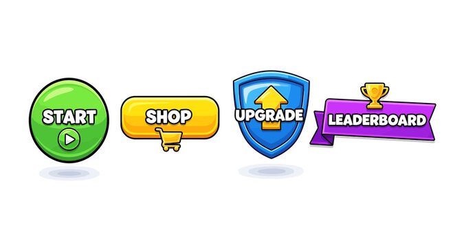 Colorful game buttons, perfect for a game interface.